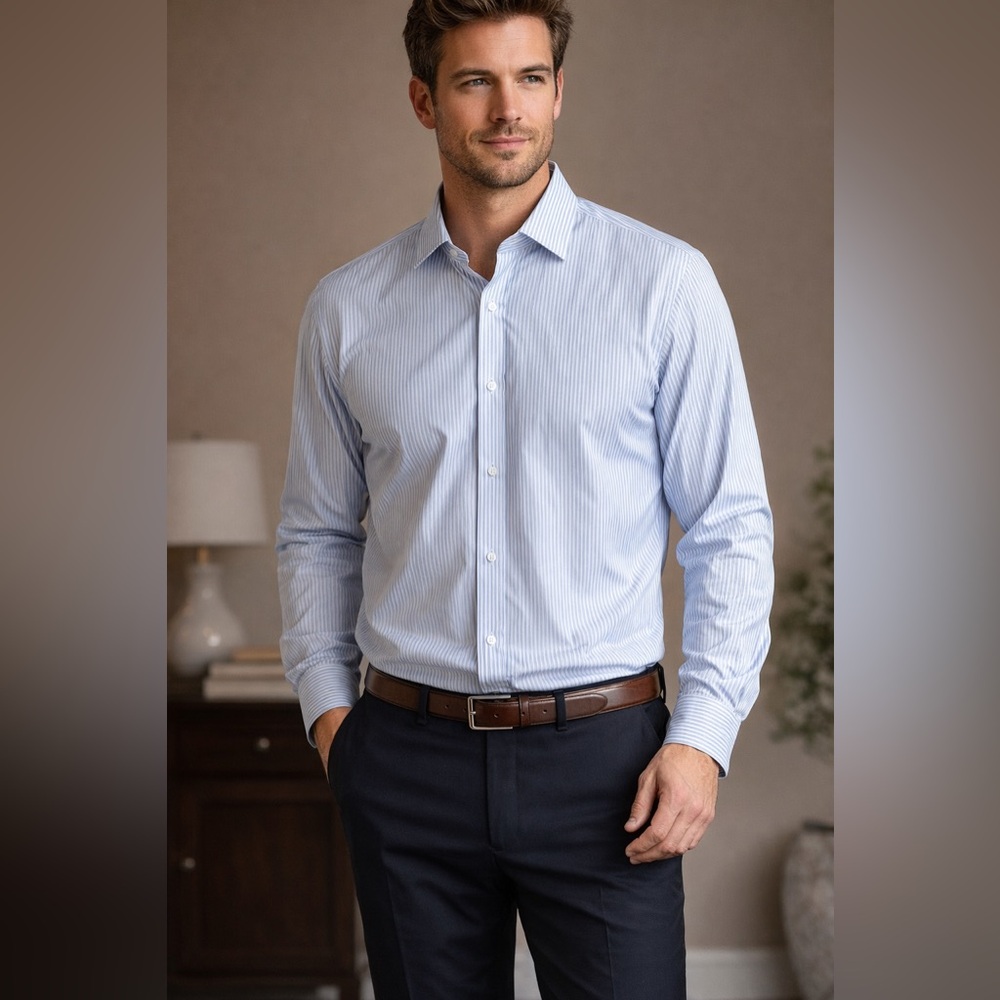 Michael Kors Light Blue & White Striped Dress Shirt